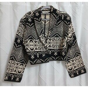 Flashback Vintage Crop Bolero Jacket Womens M Black White Tapestry